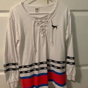 Pink shirt with tied up front